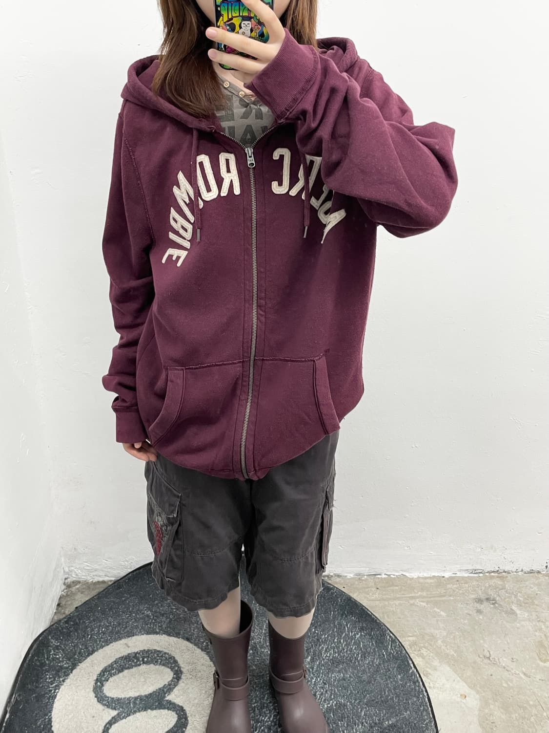 아베크롬비 버건디 로고 후드집업 상품이미지3