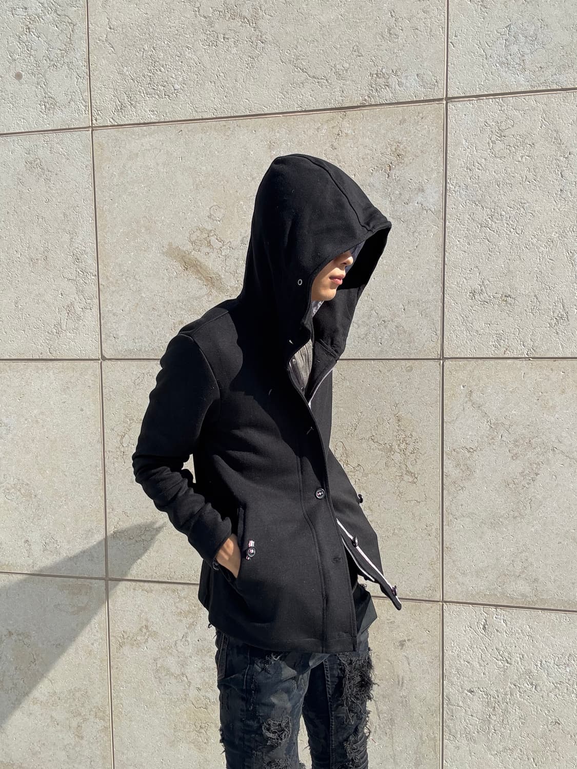 “Vintage”Minimal Design Black Hoodie Zip 상품이미지1