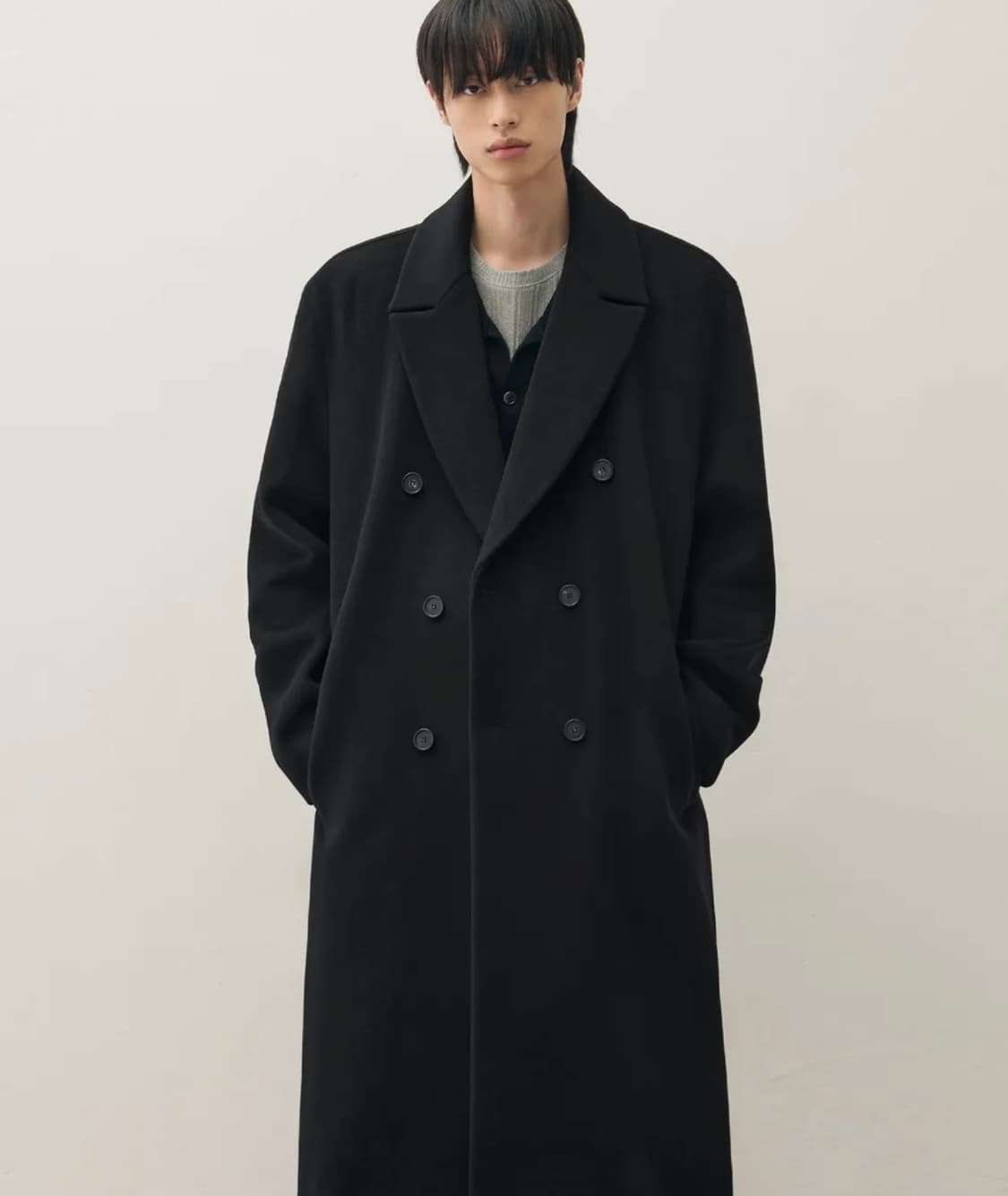 드로우핏 프리미어 퓨어 캐시미어 로브 더블 코트 블랙 XL 상품이미지1