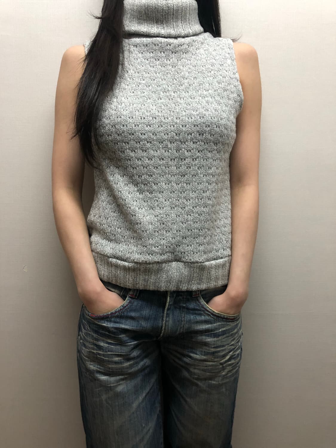 빈티지 라이트 그레이 니트 베스트 상품이미지5