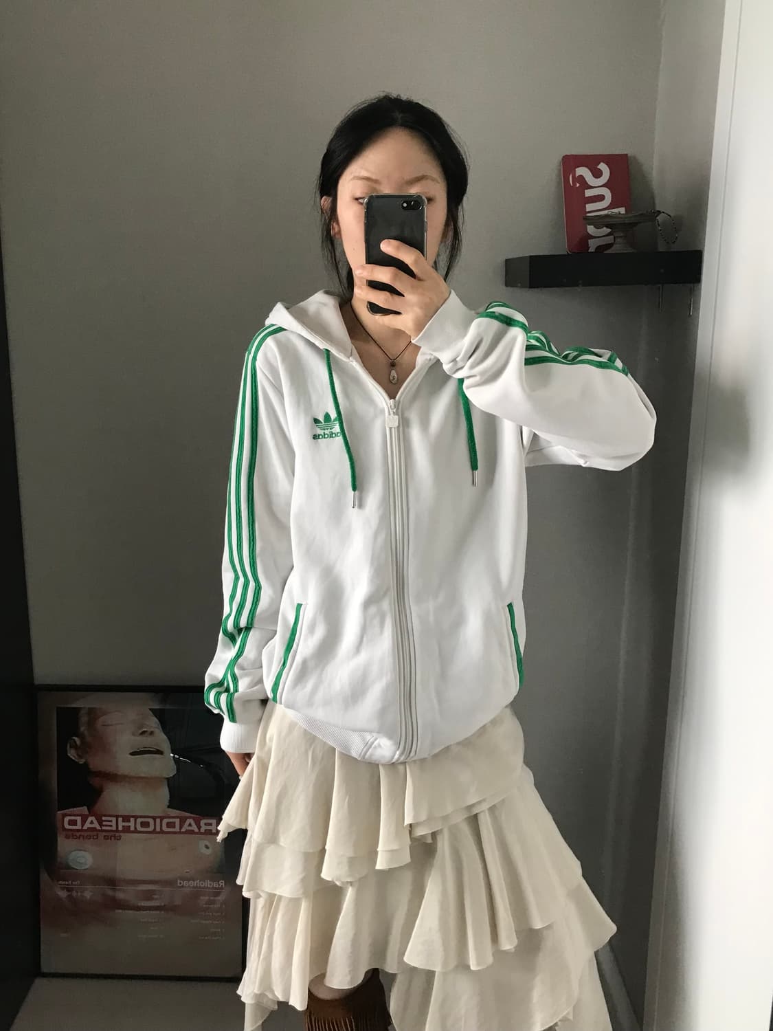 아디다스 00년대 올드스쿨 파이어버드 화이트 후드집업 상품이미지2