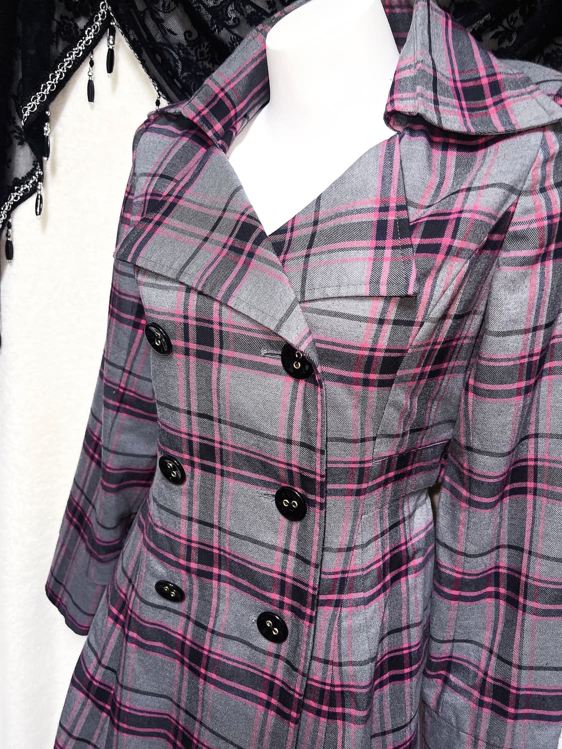 핑키걸즈 오네갸루 히메 키치 펑크 체크 플레어 코트 자켓 헤이세이 시부야 상품이미지5