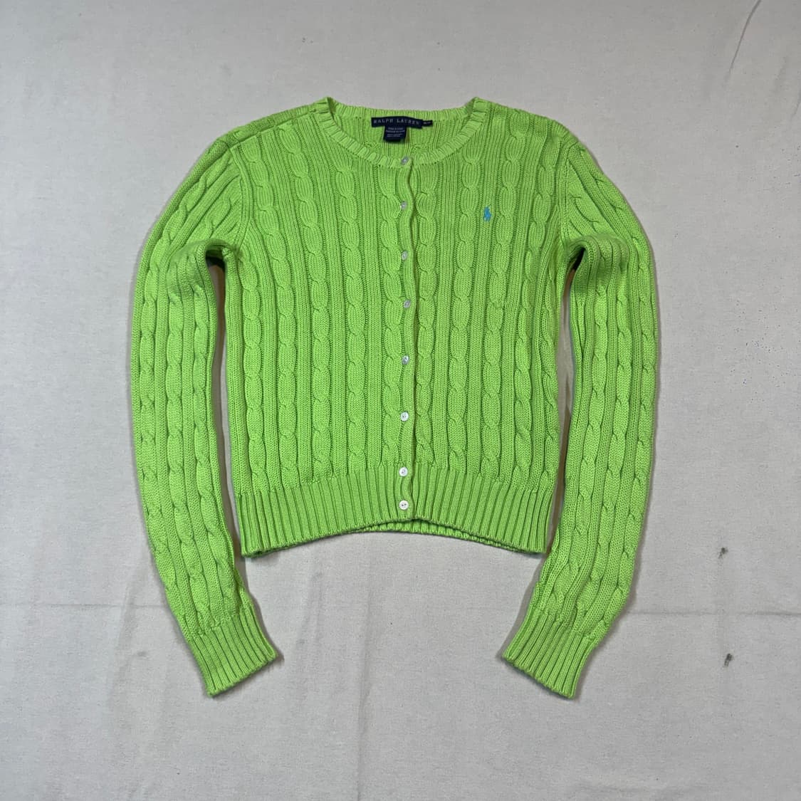 M) 폴로 랄프로렌 코튼 케이블 꽈배기 가디건 연두색 상품이미지1