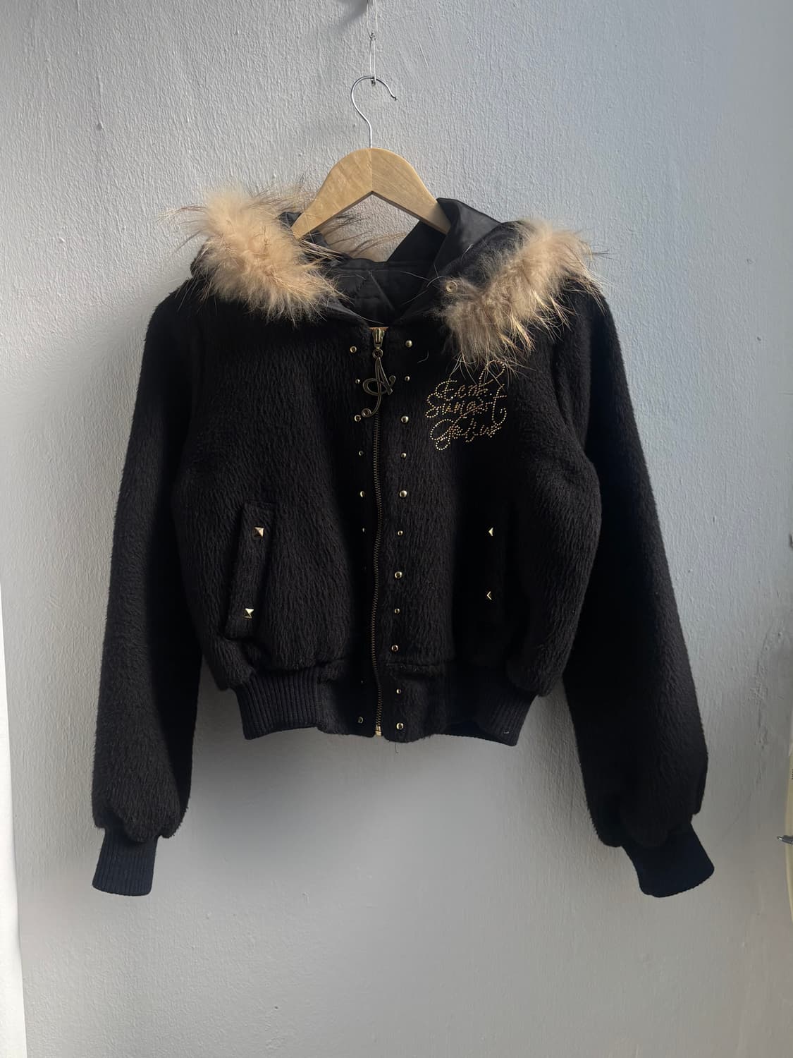 Vintage Cubic Fur Hood Zip-Up Jacket 상품이미지1