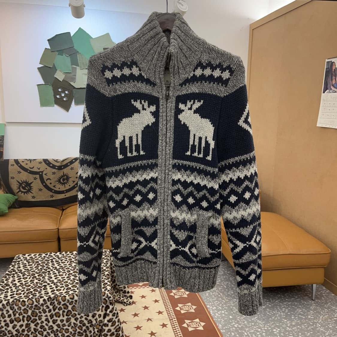 아베크롬비 하이넥 폭닥 노르딕 코위찬 울 집업 가디건 XL C09473 상품이미지3