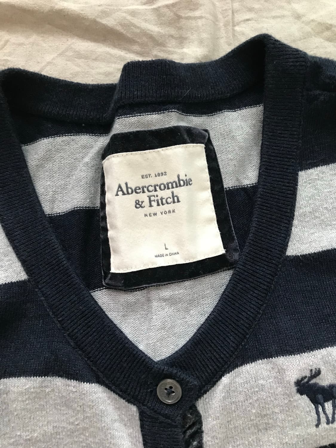 아베크롬비 산양 로고 단가라 니트 가디건 상품이미지7