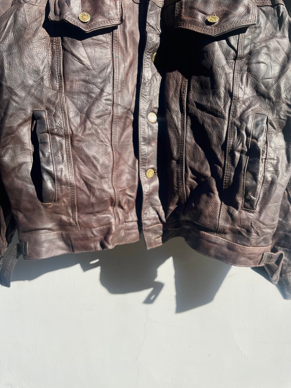 Vintage Brown Leather Trucker Jacket 상품이미지6