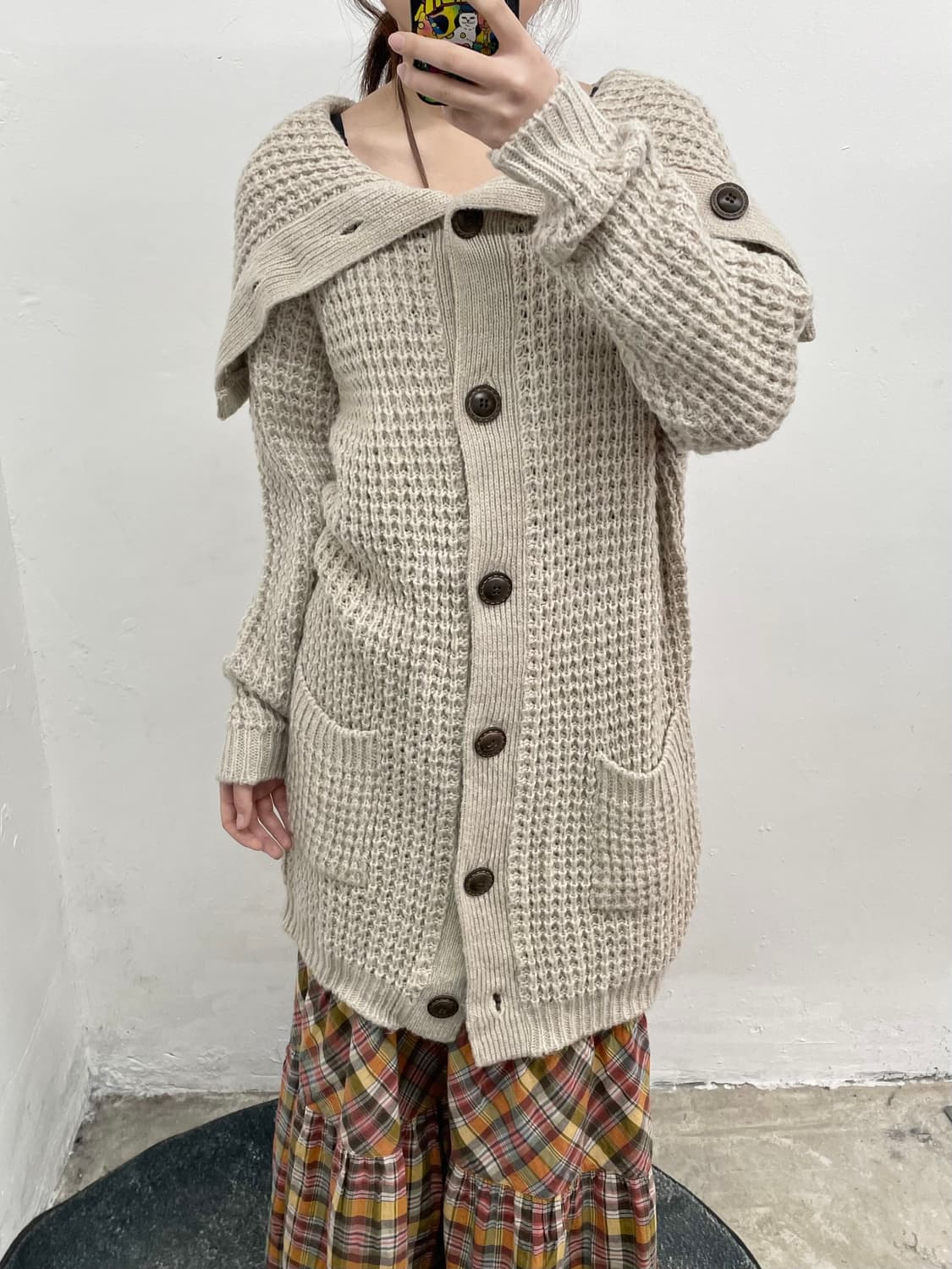 모리 버튼 와플 가디건 상품이미지1