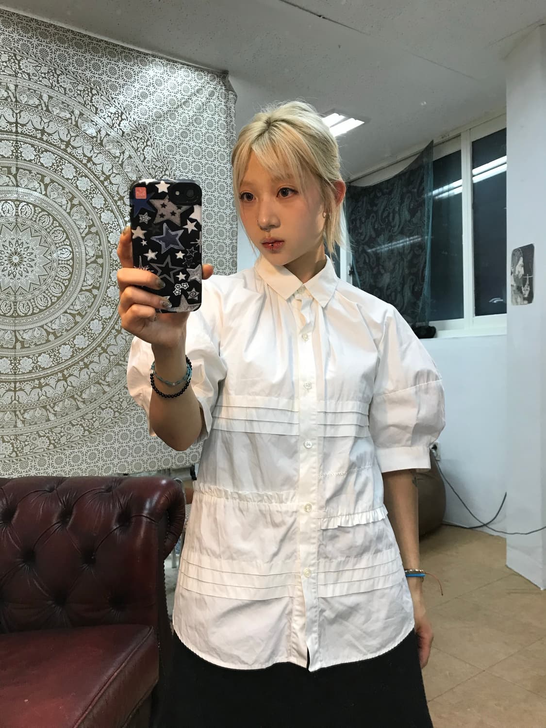 갭 턱 레이스 퍼프 반팔 셔츠  상품이미지1