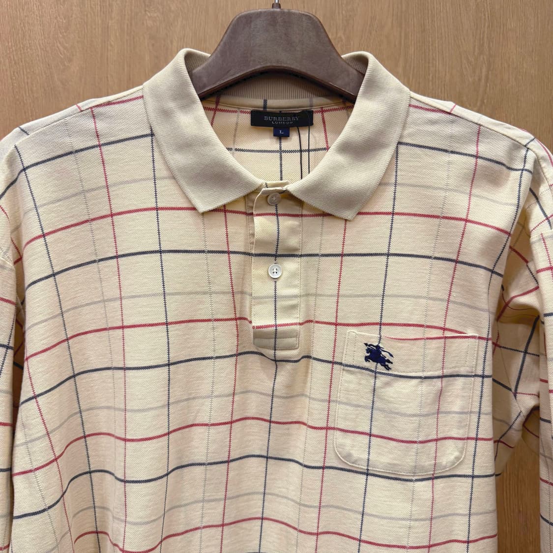 버버리 런던 체크 PK 긴팔 티셔츠 노바체크 카라티 베이지 상품이미지4