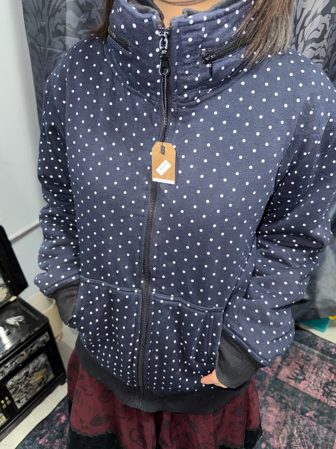 도트 하이넥 기모 집업  상품이미지1