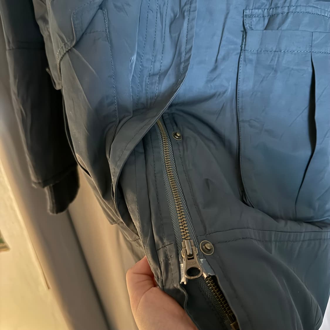 Y2k 후드 퍼 롱 야상 점퍼 (네이비/블루그레이) 상품이미지3