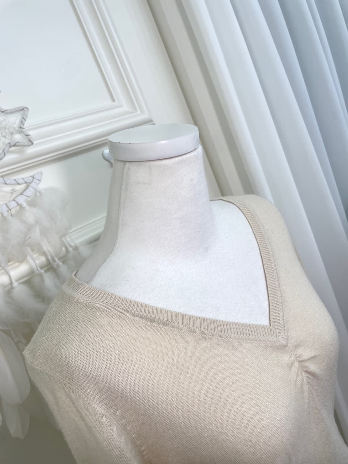 ivory shirring v-neck half knit top(size 상품이미지8