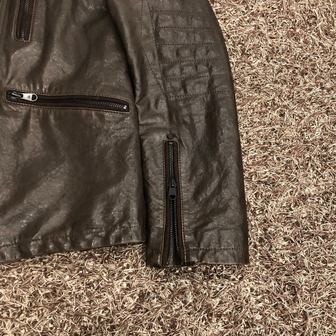 바쏘옴므 양가죽 라이더 브라운 레더 가죽 바이커 자켓 상품이미지4