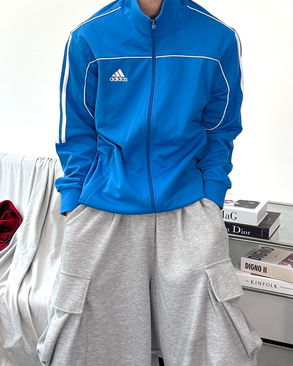 아디다스 블루 삼선 트랙탑 져지 L 상품이미지1