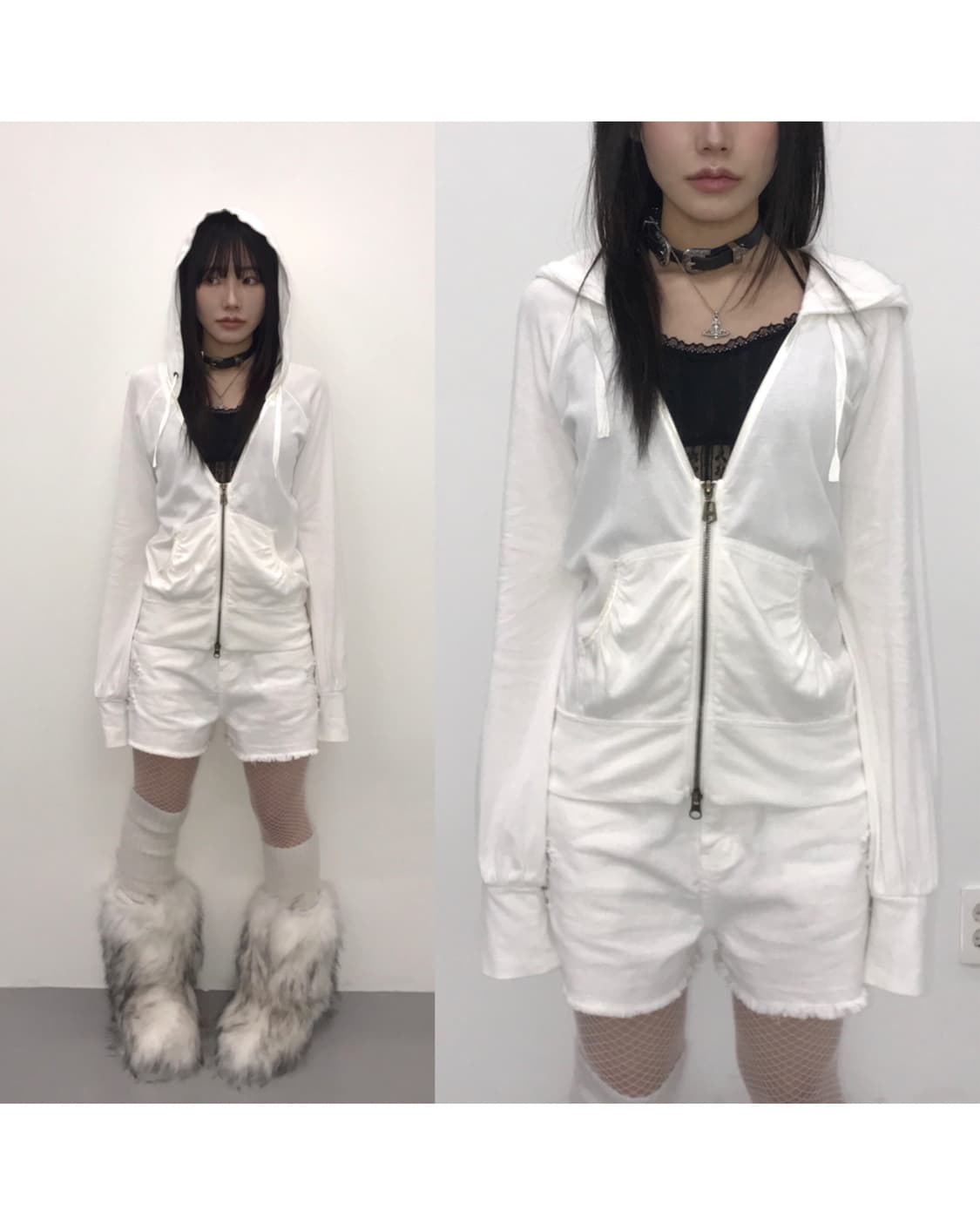 'MOUSSY' White Draped Zip Up Hoodie 상품이미지1