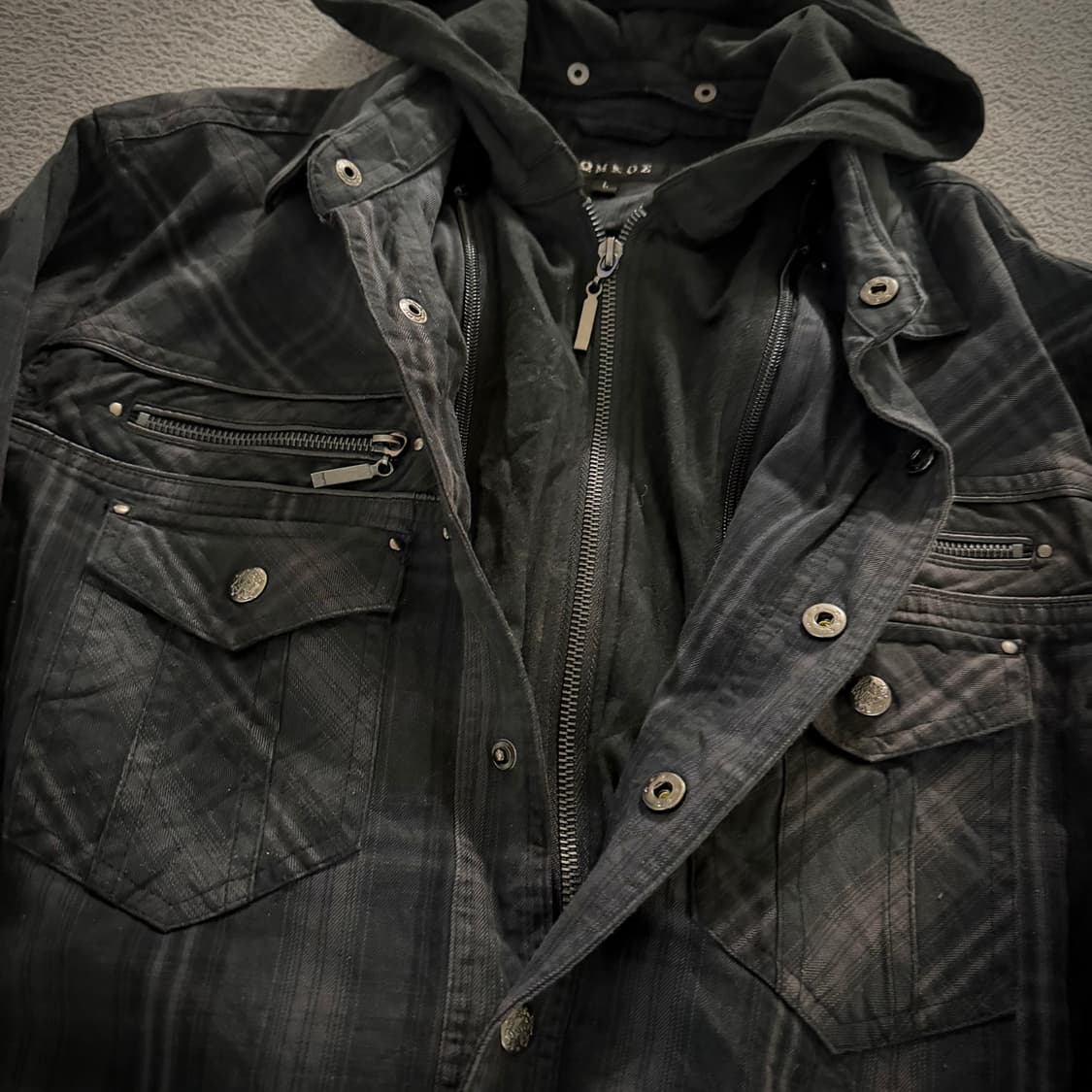 Hoodie layered check shirt 상품이미지3