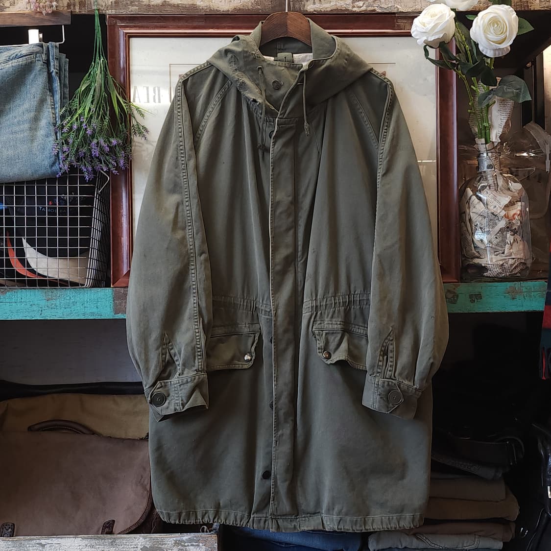 빈티지 프랑스군 m64 밀리터리 모즈파카 올리브 그린 페이딩 92c 상품이미지1