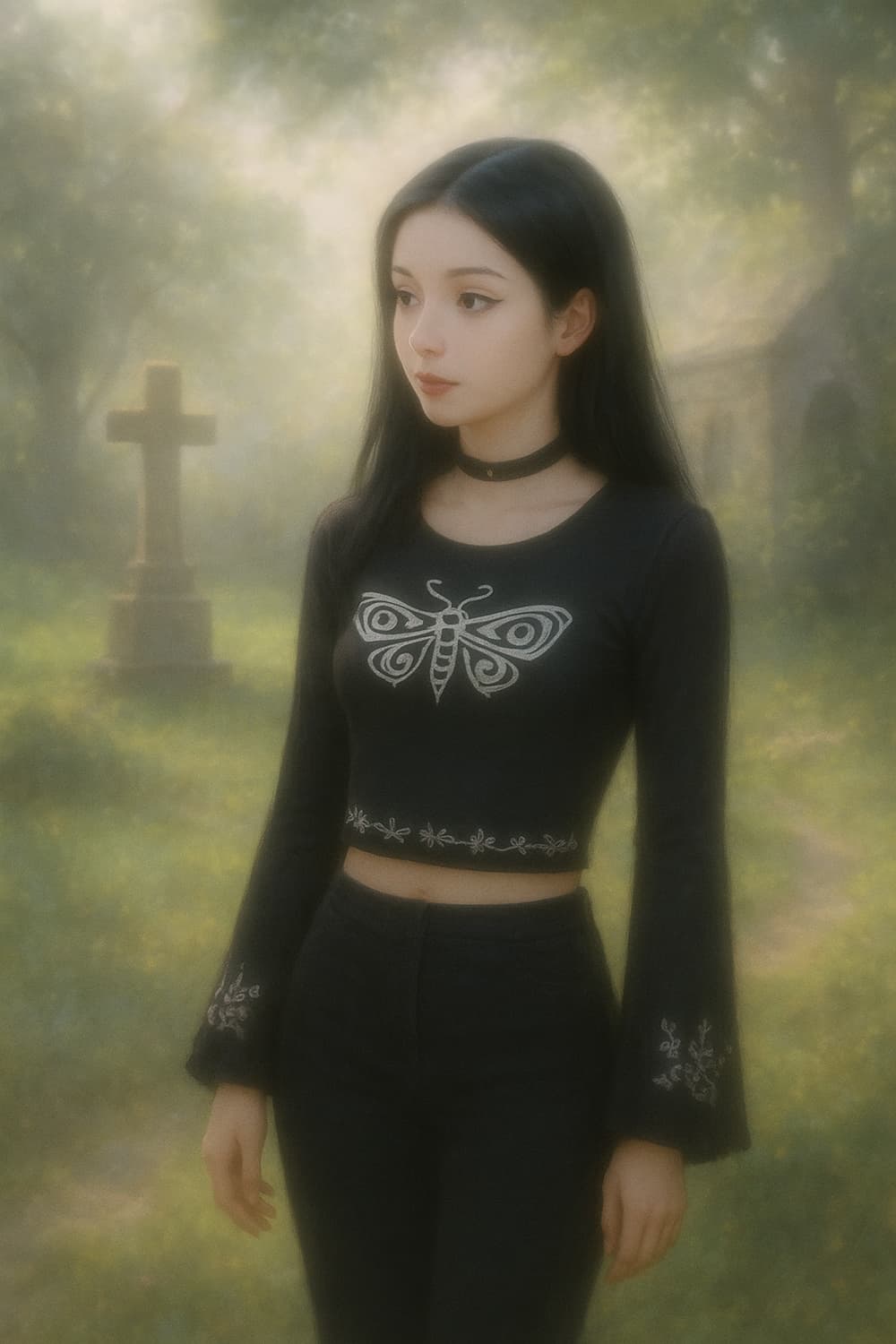 romwe 유령신부 롱 슬리브 크롭티 고스룩 고딕 상품이미지4