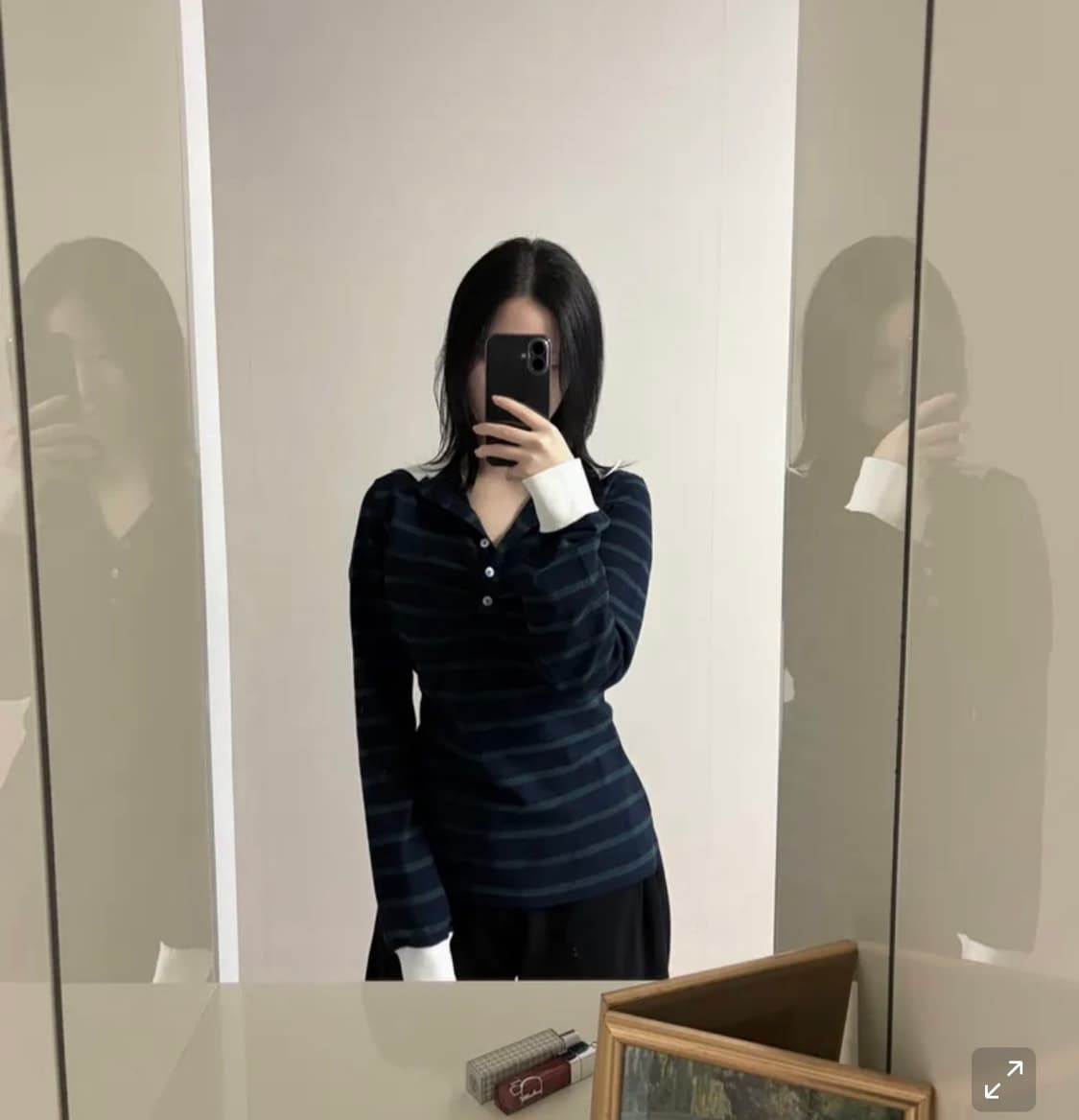 스컬프터 스트라이프 티셔츠 셔링 테니스 네이비/그린 상품이미지1