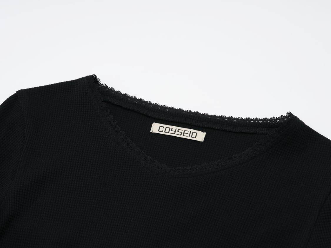 코이세이오 레이스 와플 롱슬리브리스 블랙 상품이미지6