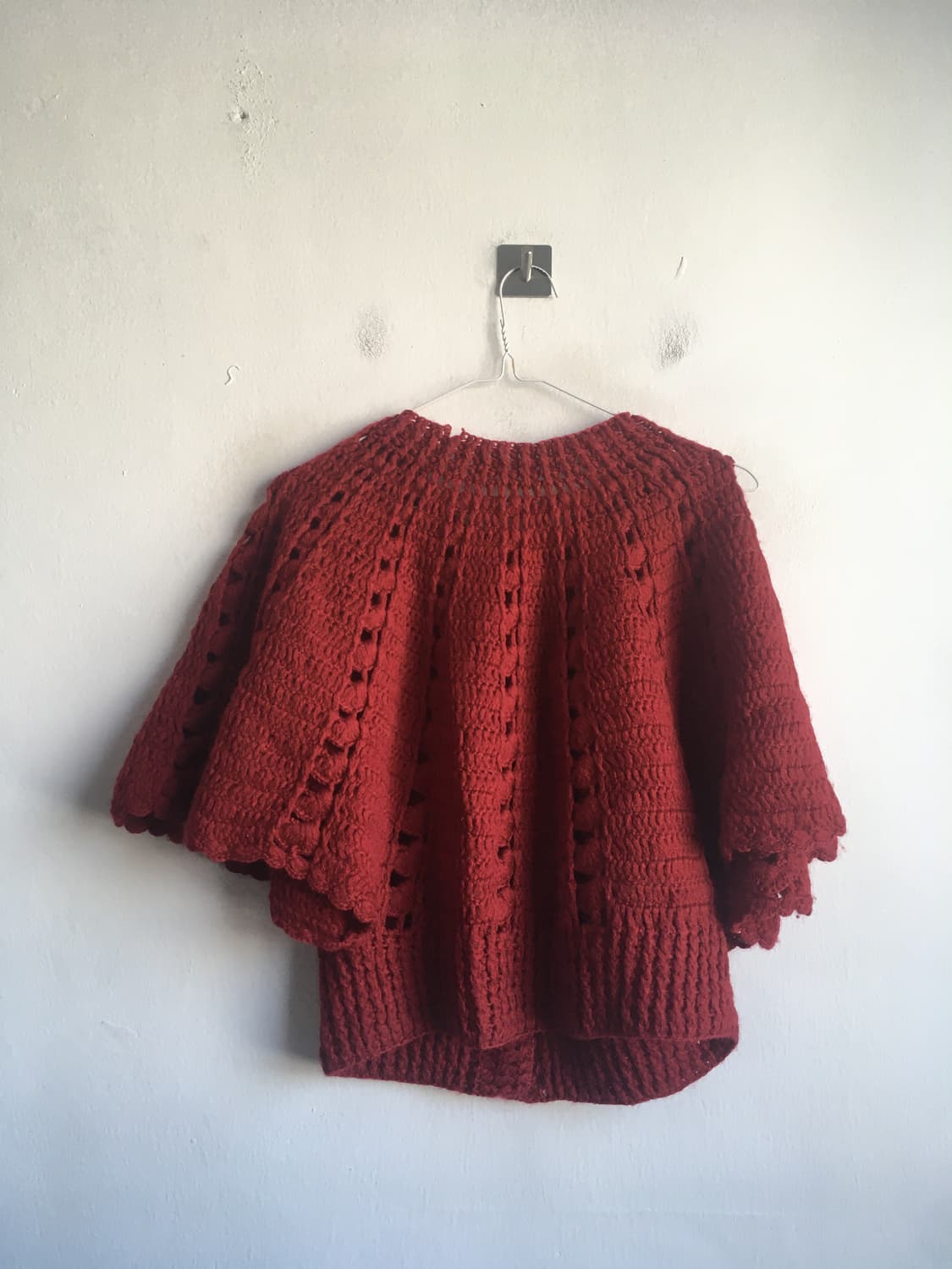 일본빈티지 레드 케이프 울 니트 가디건 상품이미지3