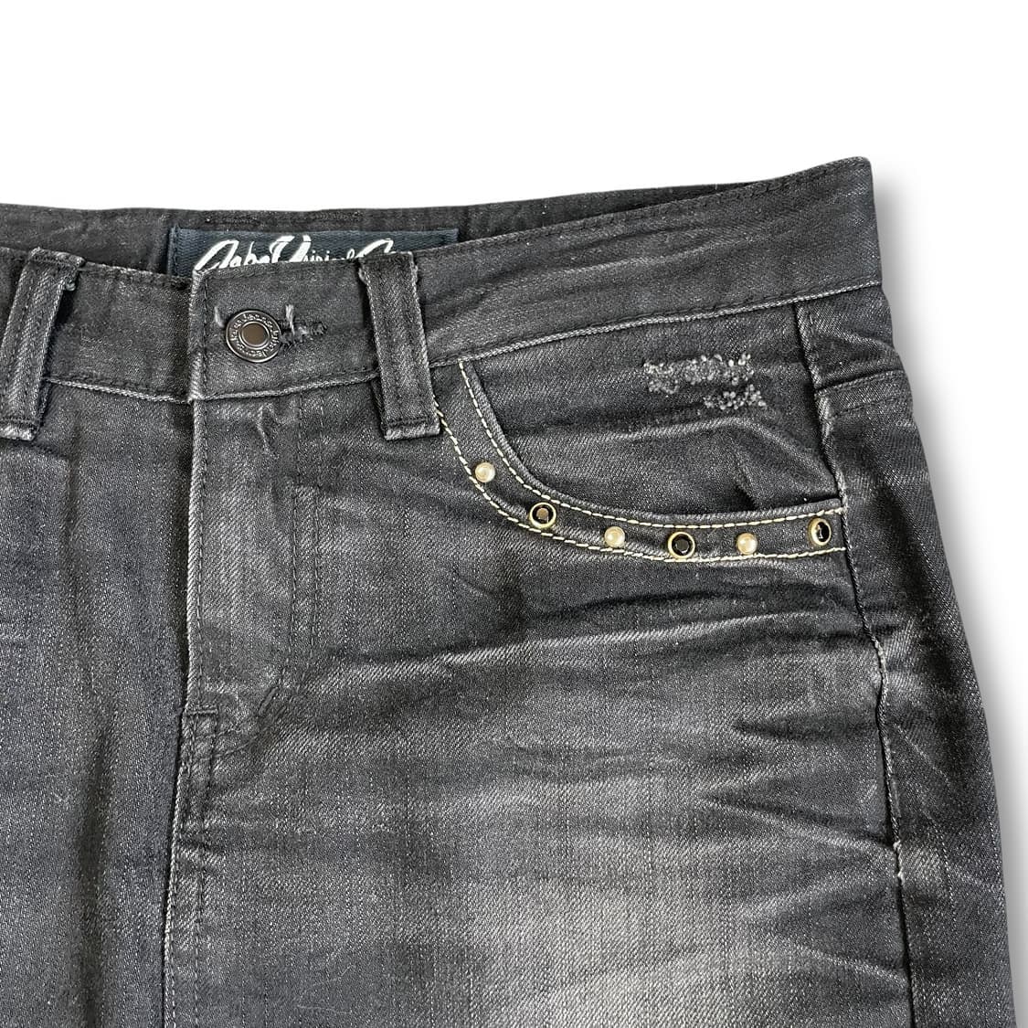 (30) 빈티지 y2k 펑크 큐빅 스터드 흑청 워싱 데님 스커트 S 상품이미지3