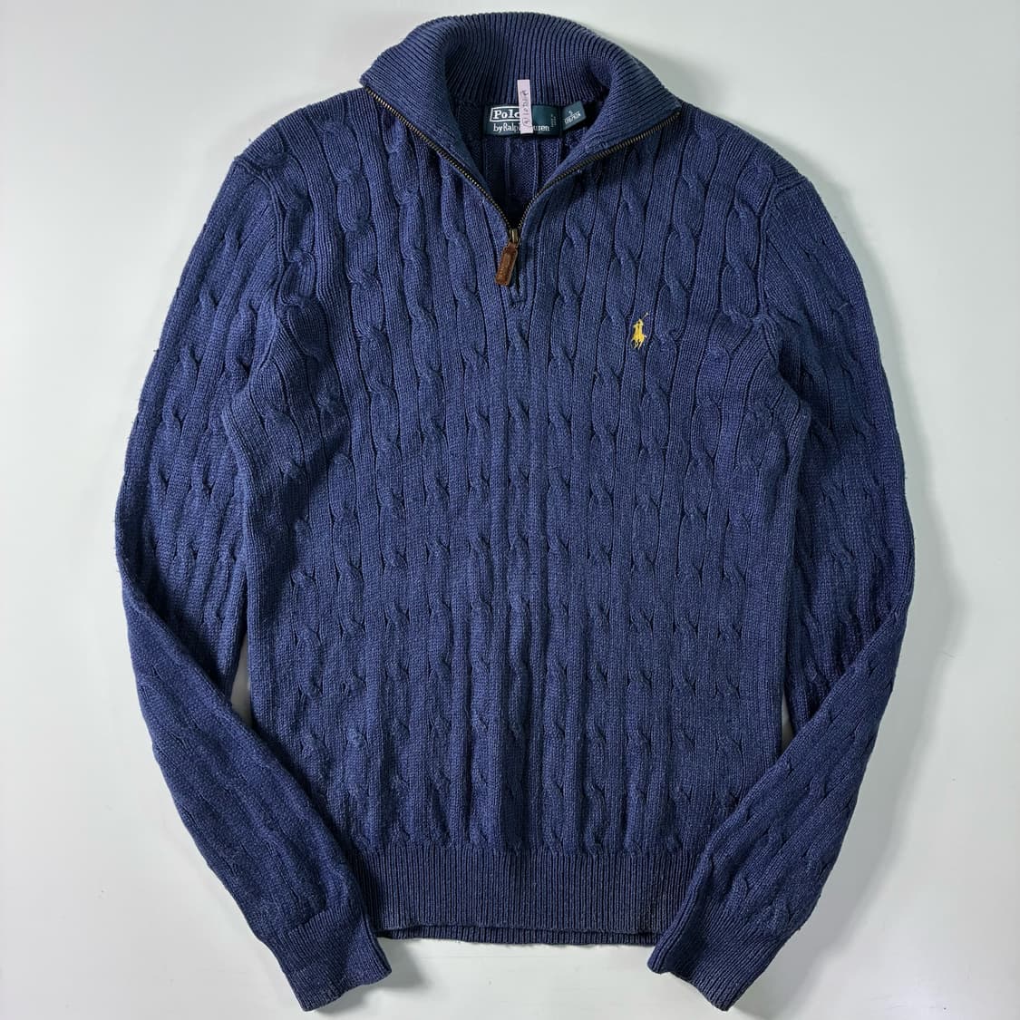 Polo  폴로 랄프로렌 자수 실크 블루 꽈배기 반집업 니트  상품이미지1