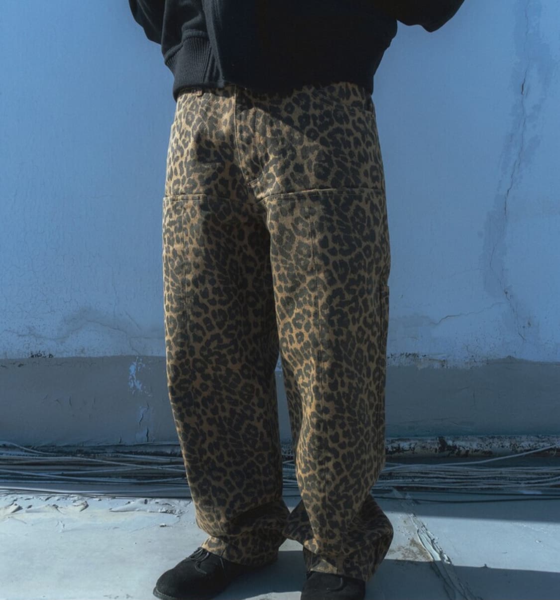카락터 레오파드 패턴 와이드 팬츠 상품이미지1