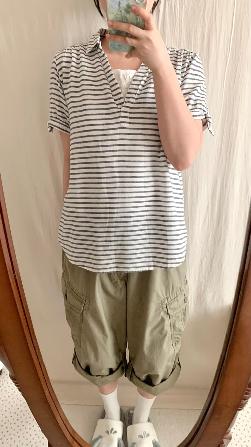 grove 차콜 스트라이프 퍼프 블라우스 상품이미지5