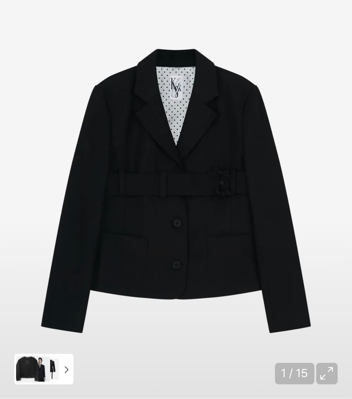 카시코 리본 벨티드 프레피 자켓 블랙 프리 사이즈 판매 상품이미지1