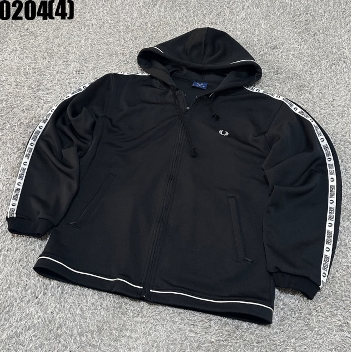 [실측확인] 프레드페리 테이프라인 블랙 트랙자켓 후드 집업 0204(4) 상품이미지1