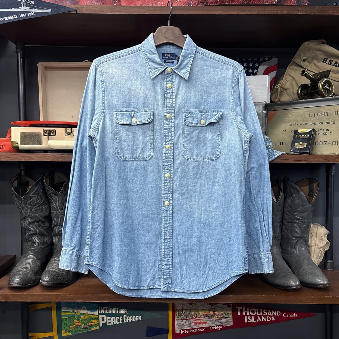 신형라벨 폴로 랄프로렌 릴렉스핏 RP65플래그 샴브레이 셔츠 N1084 상품이미지1