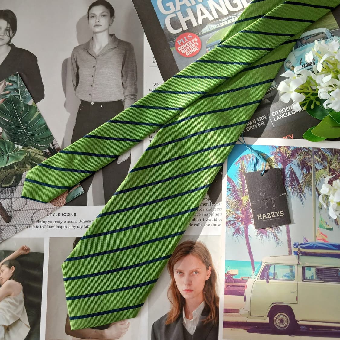 헤지스 실크 그린 스트라이프 넥타이 8.5cm A등급 A19461
 상품이미지3