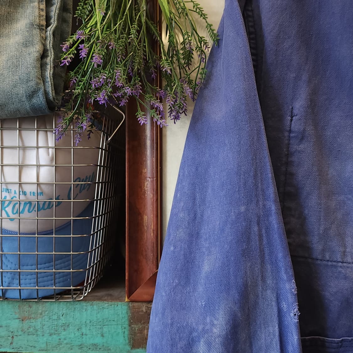 70s 프렌치 워크자켓 프렌치자켓 페이딩 블루 데미지 50 상품이미지5