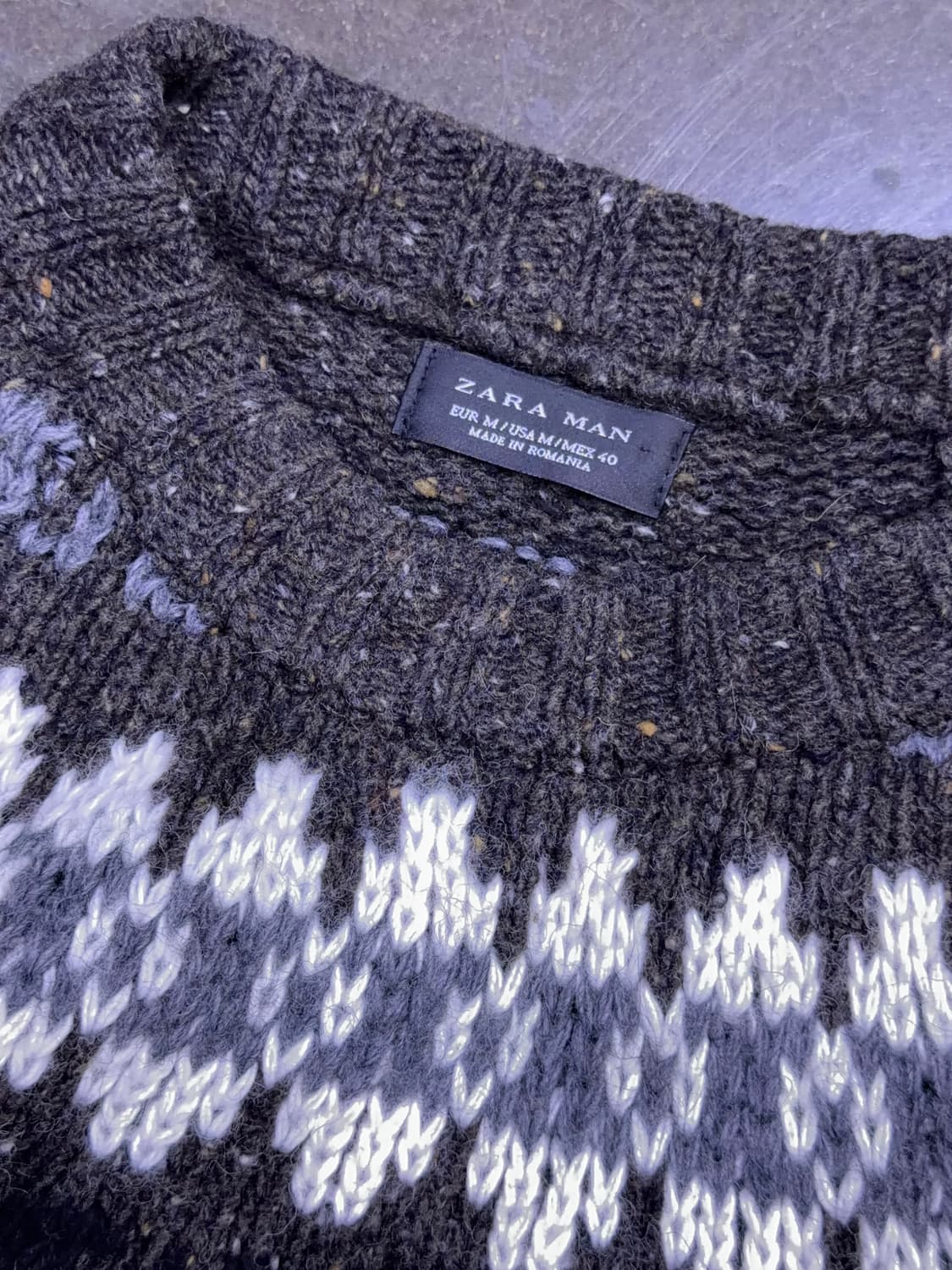 자라 울 라운드 노르딕 패턴 니트 스웨터 M 상품이미지3