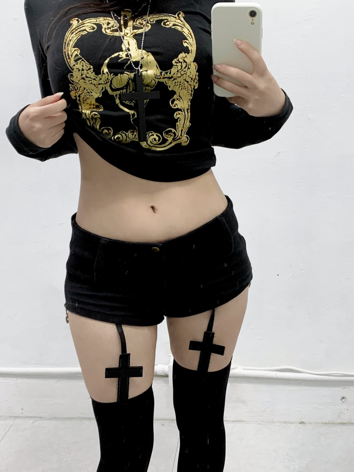 [SPICY] 오네갸루 펑크 y2k 골드 참 지퍼 마이크로 숏츠 상품이미지2