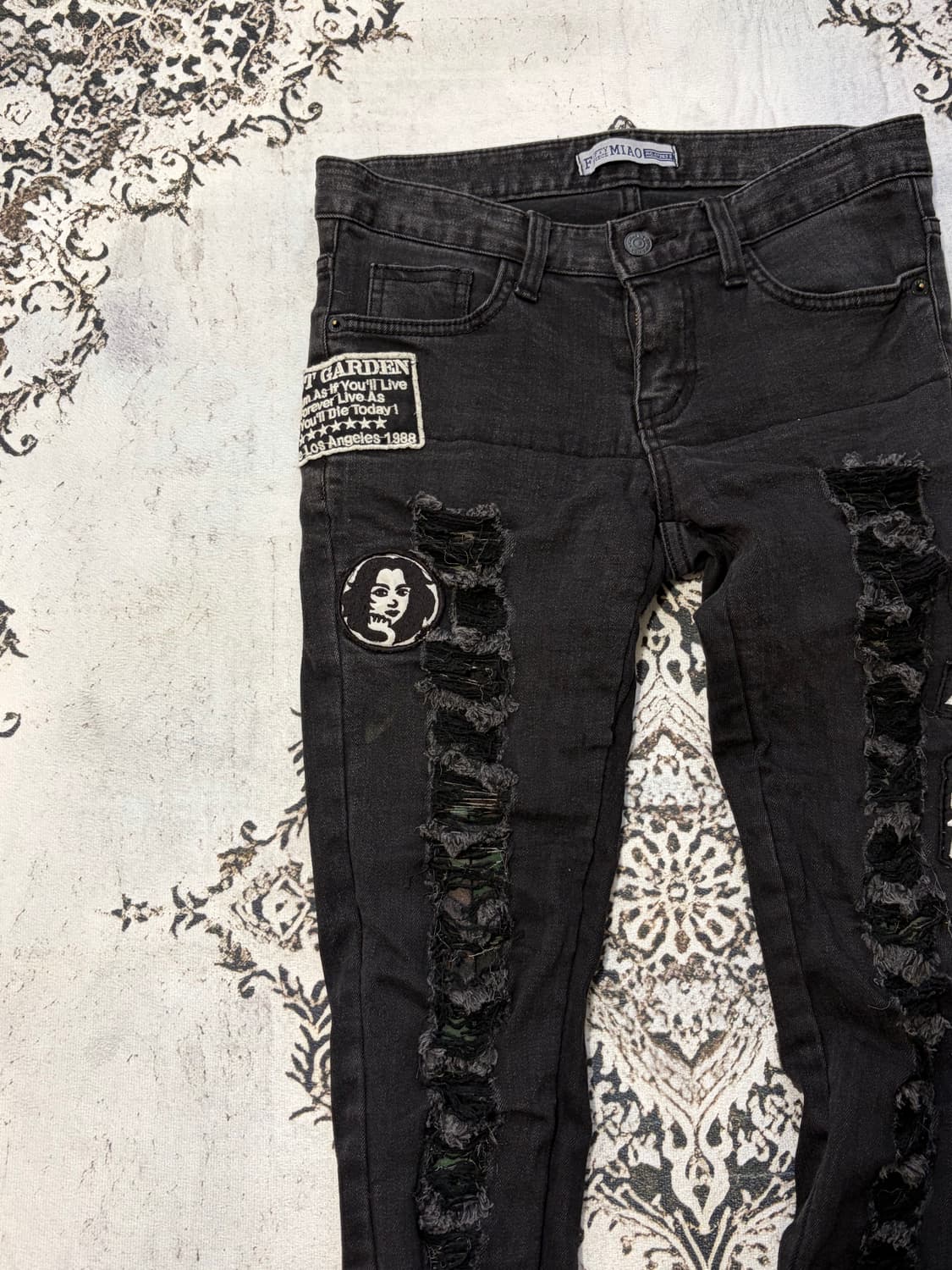 Y2K shirring damage patch jeans 상품이미지4