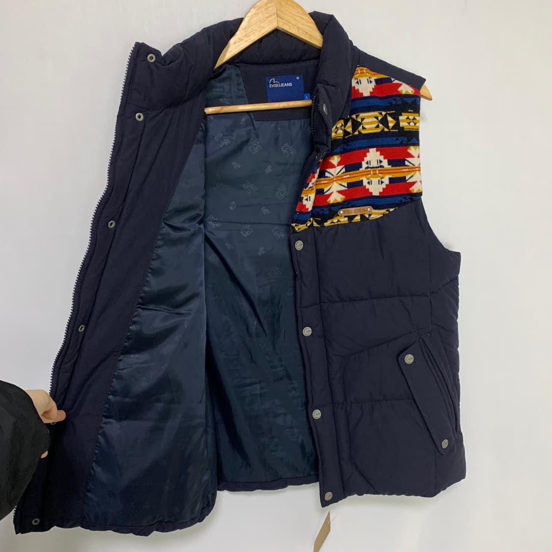 에비수 패치워크 패딩 빈티지 조끼 네이비 니트배색 L 상품이미지6