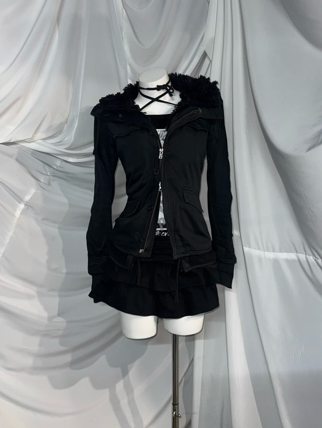 미사깔 무채색 데일리 해골 펑투케 코디세트 상품이미지7