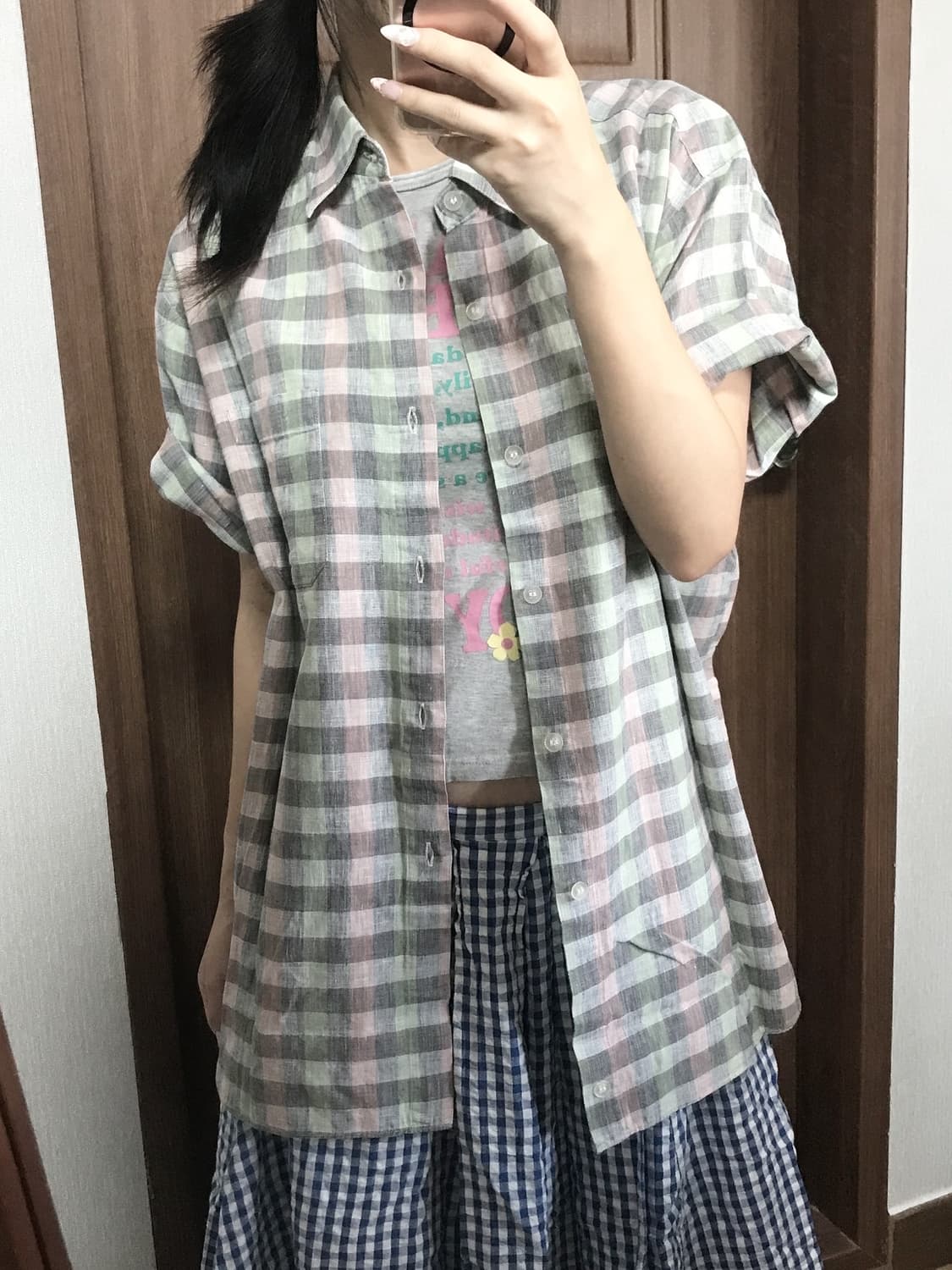 JP vintage linen plaid sh 상품이미지1