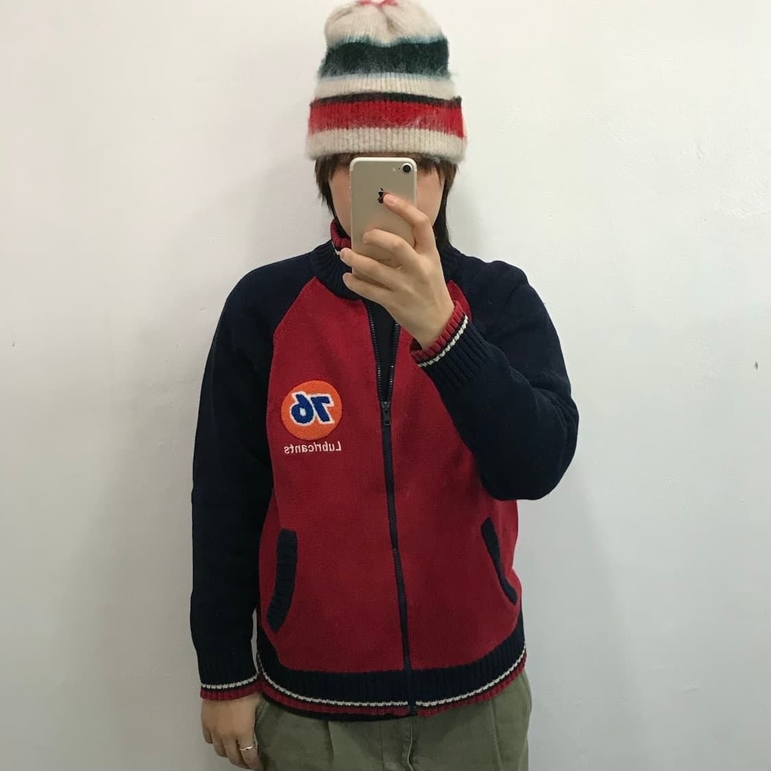 레글런 배색 긴팔 니트집업 상품이미지1