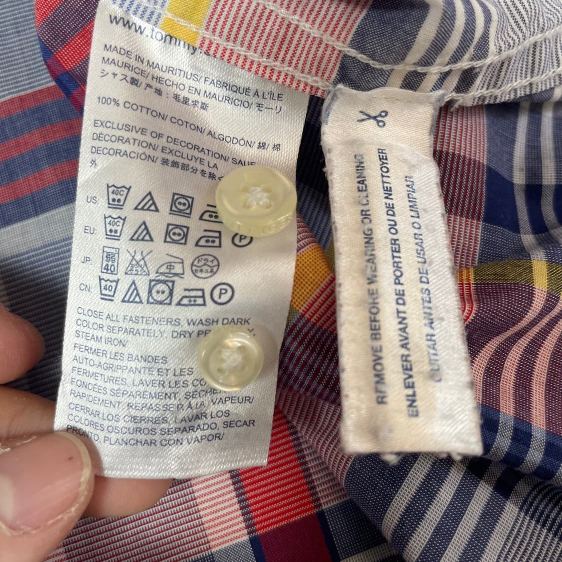 타미힐피거 블루 레드 타탄체크 원포켓 슬림핏 셔츠 M 상품이미지5