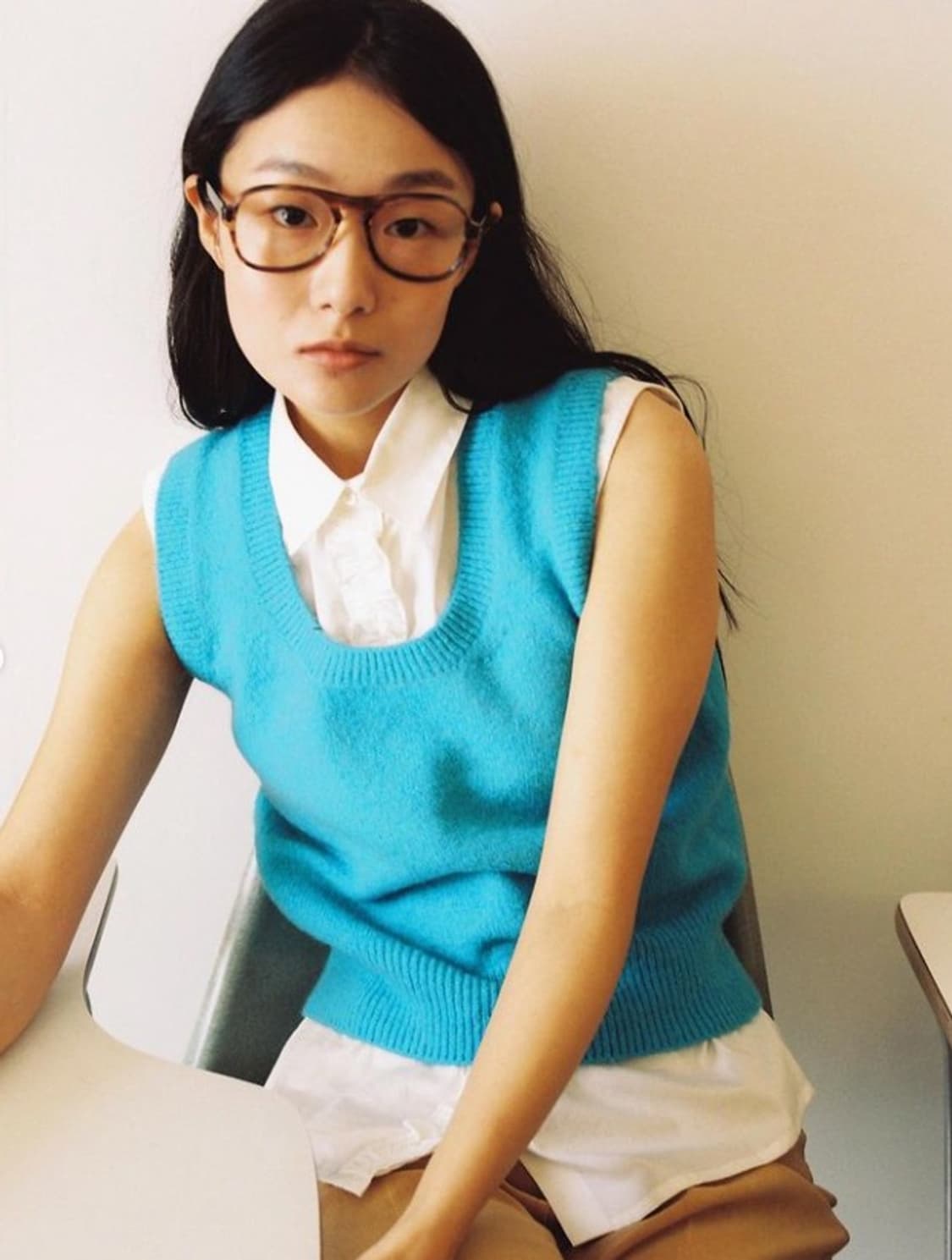 포니테일 크레용 니트베스트 블루 상품이미지3