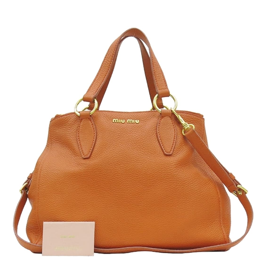정품 미우미우 RN0620 금장 로고 장식 오렌지 레더 토트/숄더백 상품이미지1