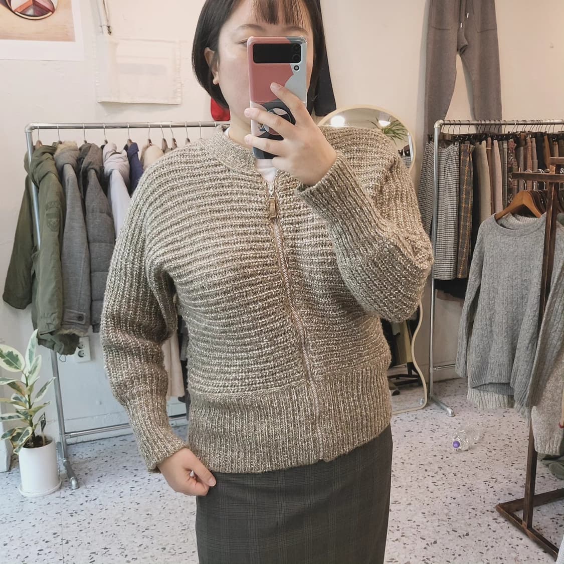 Otto 오트밀 울 집업 니트가디건 Free 상품이미지10