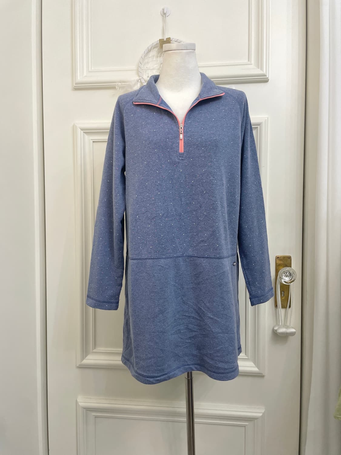 cobalt blue dot pattern brushed long hal 상품이미지1