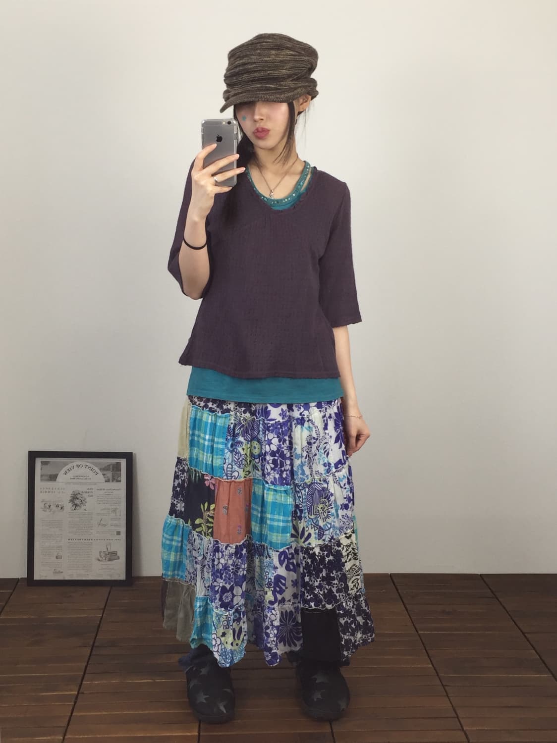 Jpn Blue Floral Patchwork Tiered Skirt 상품이미지3