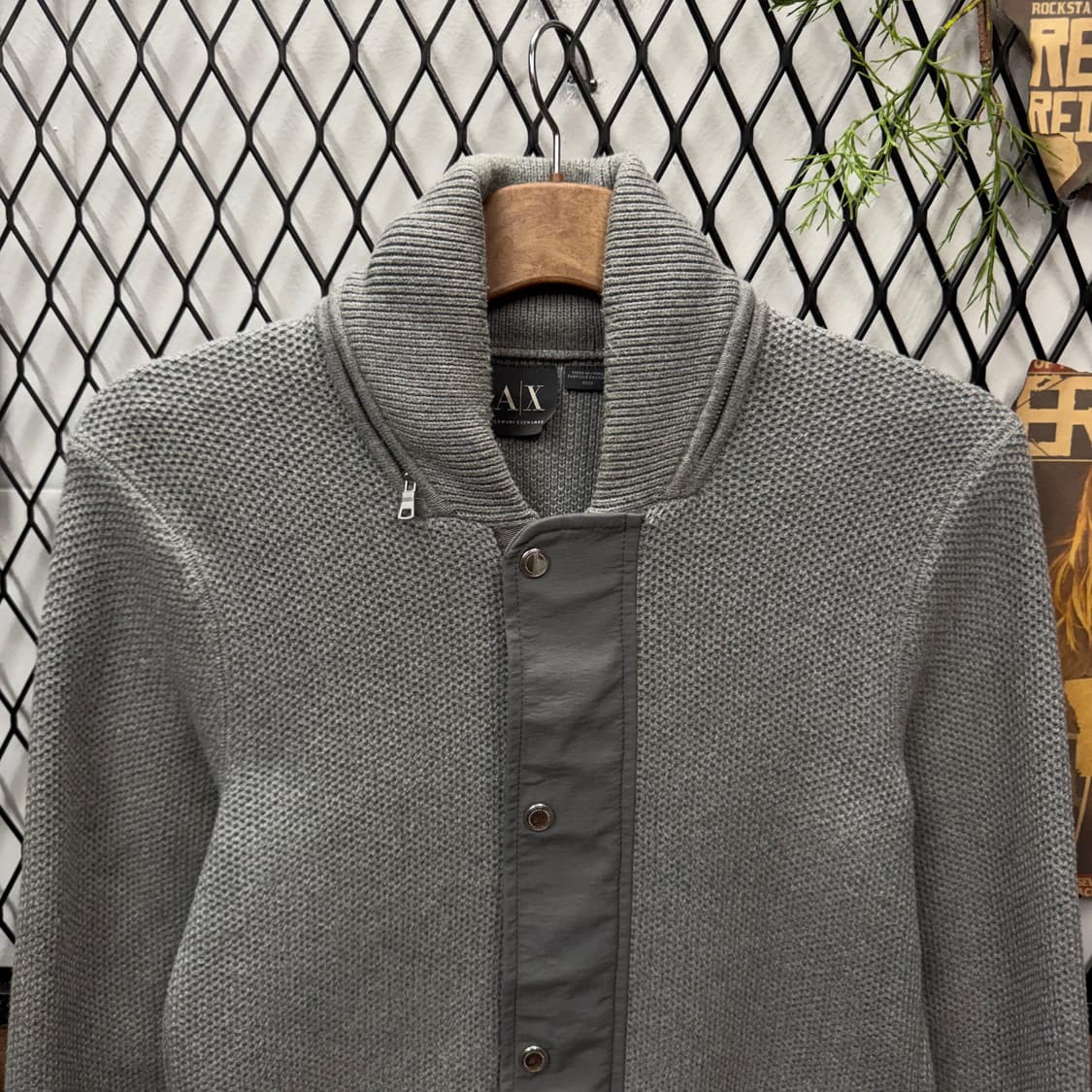 아르마니 익스체인지 숄 칼라 혼방 니트 자켓 그레이 상품이미지3