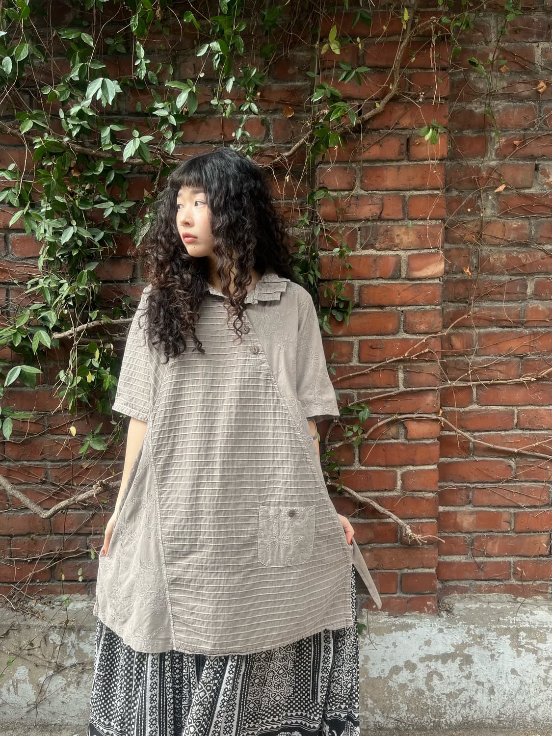 일본 빈티지 패치워크 미디 원피스 상품이미지3